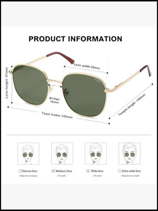 Vintage Square Sunglasses Women Men Big Frame Gold Shades UV Protection main image 5